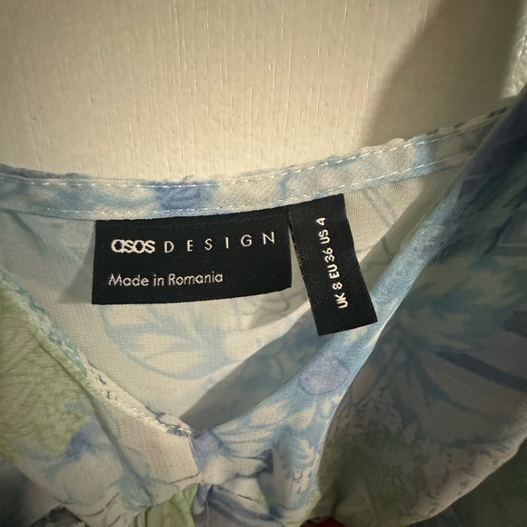 ruffle longline cami with split front in blue paisley print - Picture 6 of 6